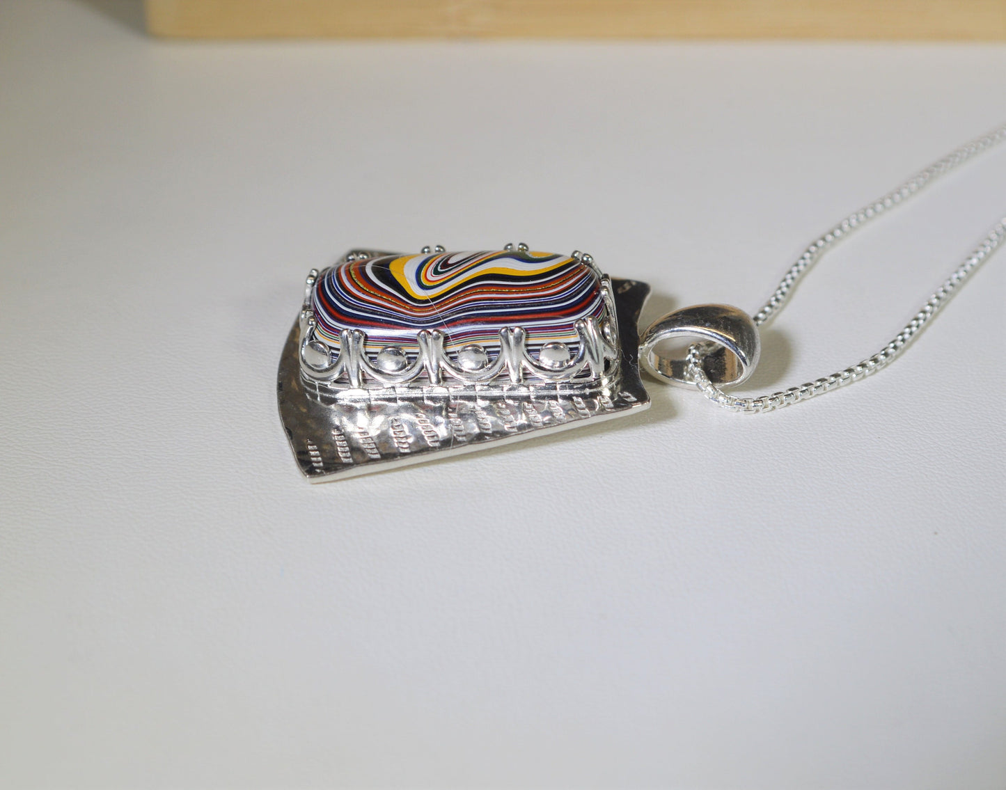 Fordite Necklace, Solid Sterling Silver, Semi Truck Fordite Pendant, Fordite Silver Necklace, Premium Fordite Pendant, ES14