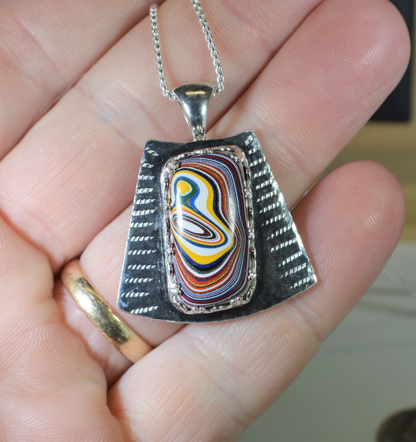 Fordite Necklace, Solid Sterling Silver, Semi Truck Fordite Pendant, Fordite Silver Necklace, Premium Fordite Pendant, ES14