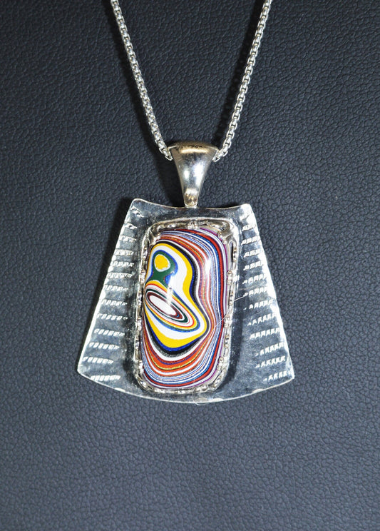 Fordite Necklace, Solid Sterling Silver, Semi Truck Fordite Pendant, Fordite Silver Necklace, Premium Fordite Pendant, ES14