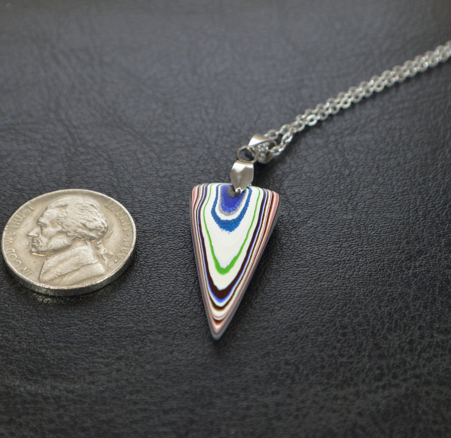 Fordite Necklace, Big Rig Fordite, Inverted Triangle, Great Colors, Chain Included, Fordite Pendant, Detroit Agate Necklace, Freightliner