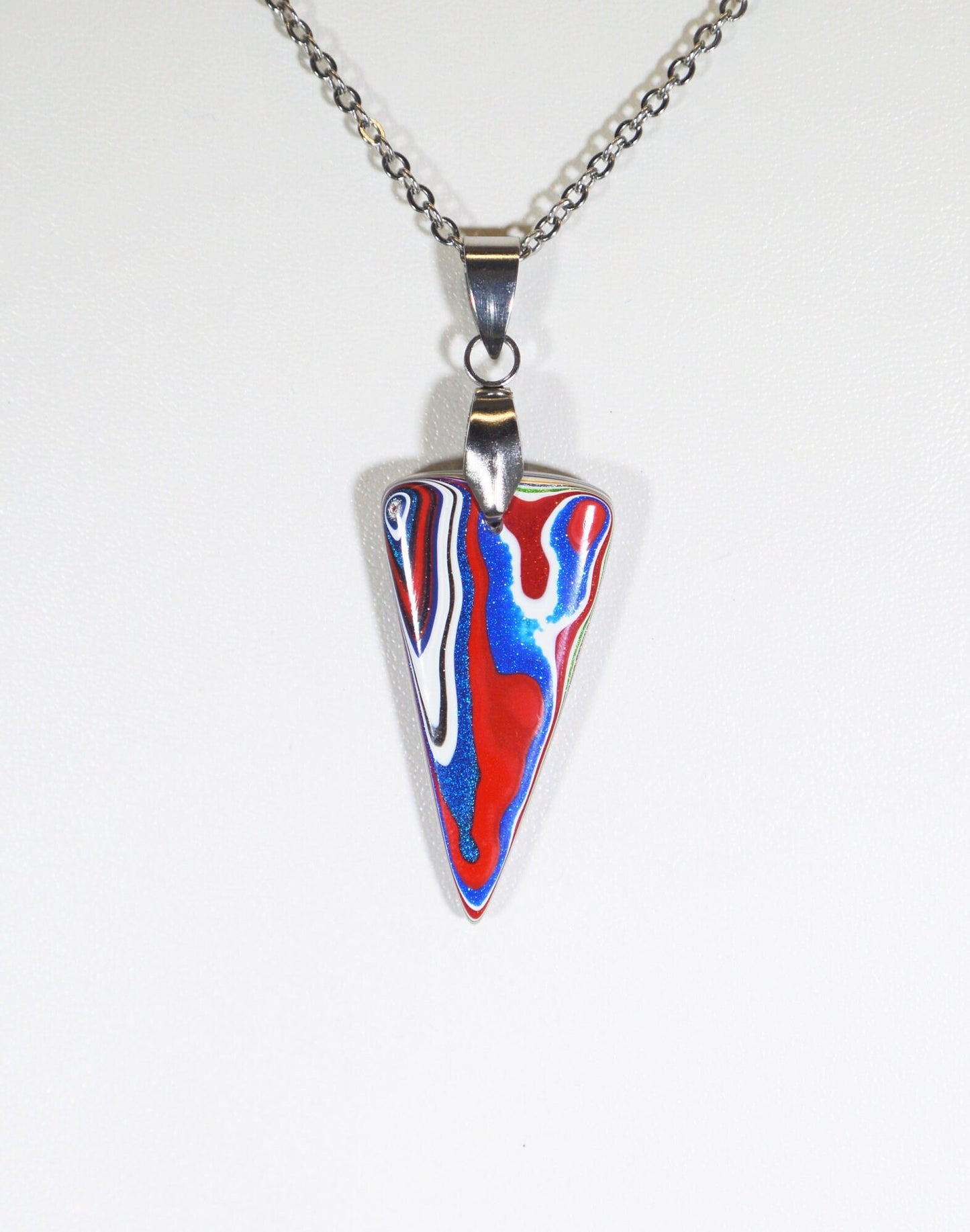 Fordite Necklace, Big Rig Fordite, Inverted Triangle, Great Colors, Chain Included, Fordite Pendant, Detroit Agate Necklace, Freightliner