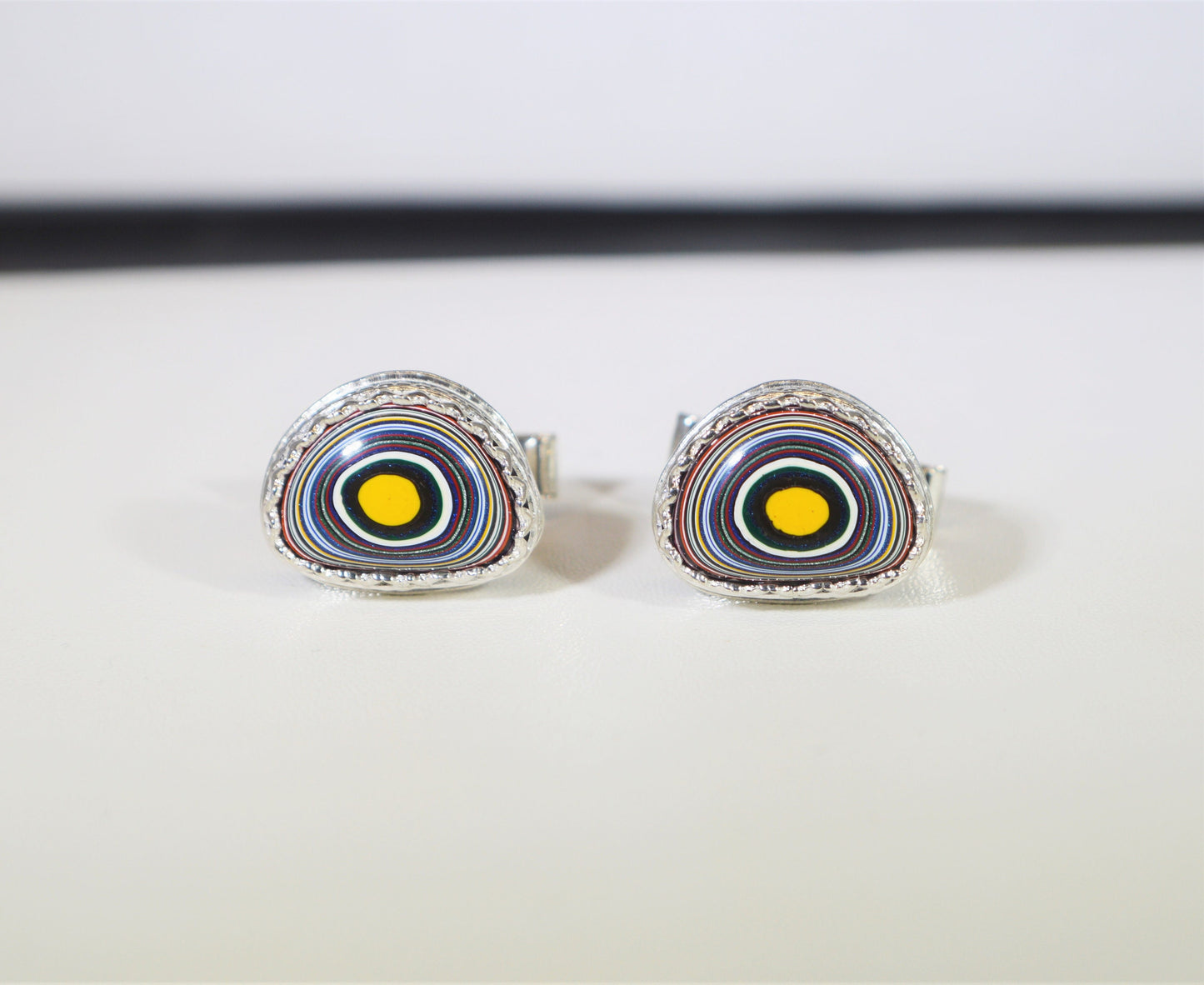 Fordite Cuff Links, Solid Silver, Artisan Handmade Wisconsin, Colorful Cuff Links, Recycled Material