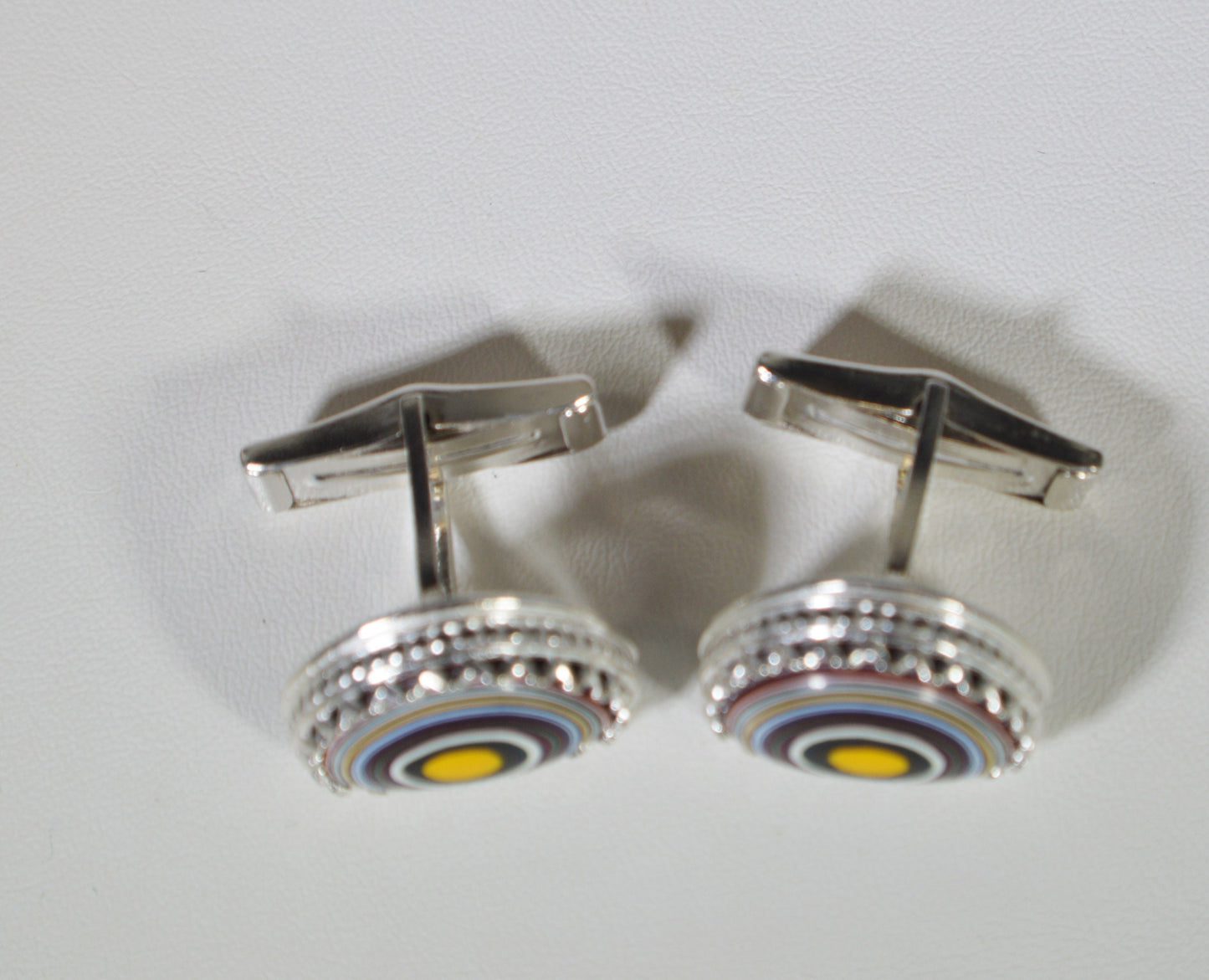 Fordite Cuff Links, Solid Silver, Artisan Handmade Wisconsin, Colorful Cuff Links, Recycled Material