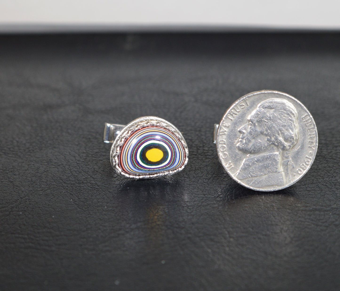 Fordite Cuff Links, Solid Silver, Artisan Handmade Wisconsin, Colorful Cuff Links, Recycled Material