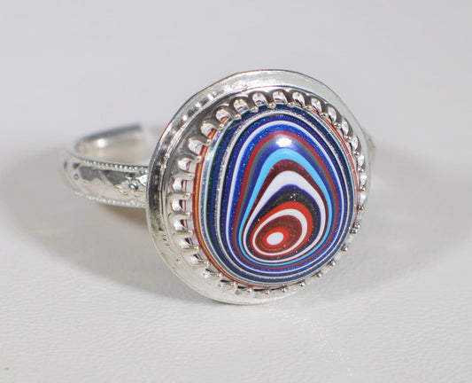 Fordite Ring, Solid 925 Silver, Upcycled Material, Unique Ring, Artisan Handcrafted, USA Handmade