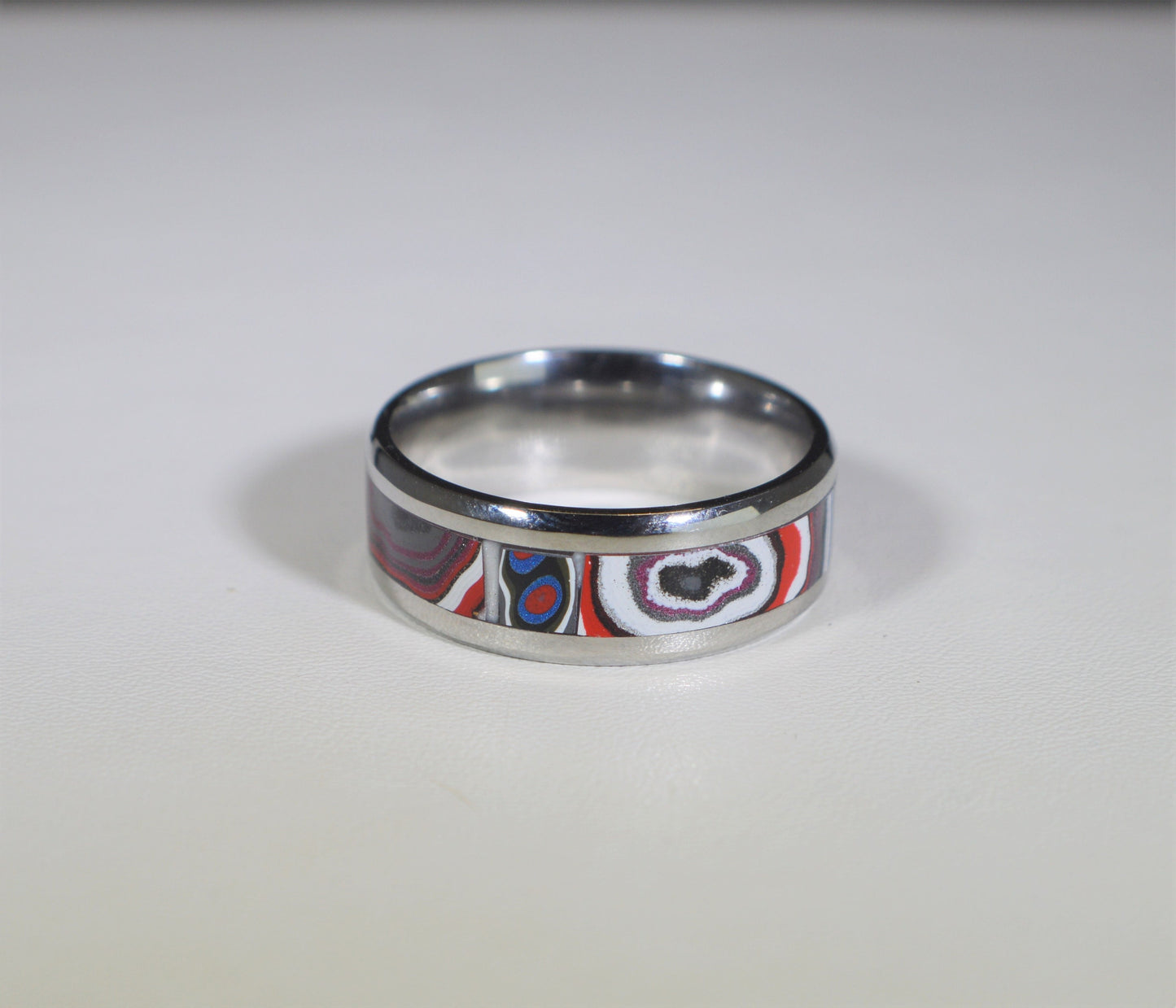 Fordite Ring, Size 10.5, Toledo Ohio Fordite Ring, PINK, Stainless Steel Band, Alternative Wedding Band, Middle Finger Ring, Fordite Band