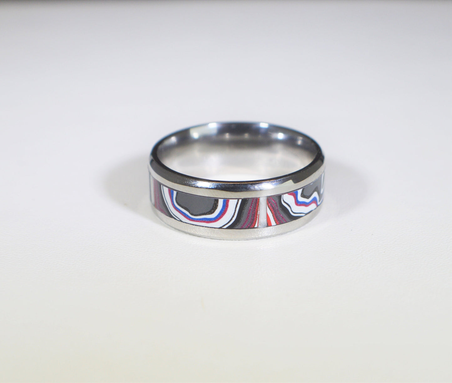 Fordite Ring, Size 10.5, Toledo Ohio Fordite Ring, PINK, Stainless Steel Band, Alternative Wedding Band, Middle Finger Ring, Fordite Band