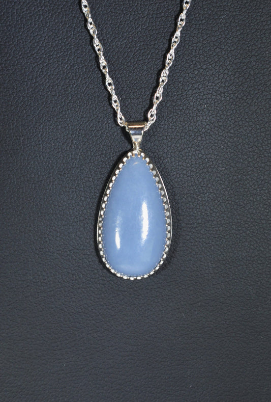 Angelite Necklace, Solid Silver, Natural Light Blue Angelite Teardrop, Angelite,  USA HandMade, Wisconsin Artist