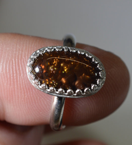 Fire Agate Ring, Size 7 Adjustable, Mexican Fire Agate, Silver Solid 925, Beautiful Fire, Solid Sterling Silver Ring, Fire Agate