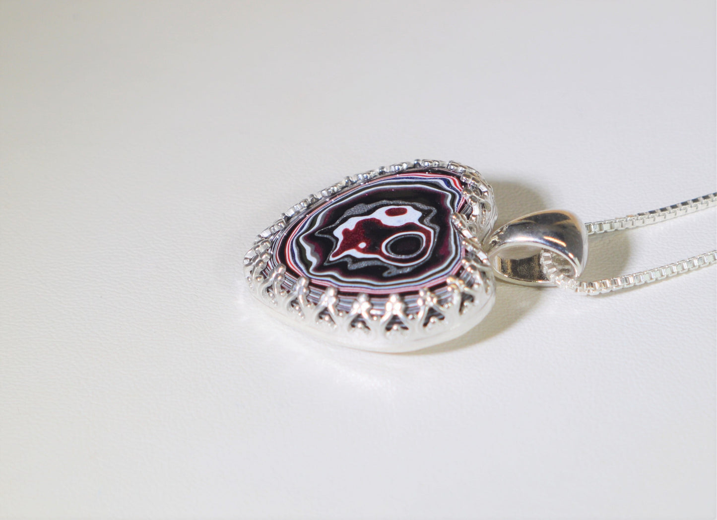 Fordite Necklace, Silver Solid 925, Fordite Pendant, Fordite Heart, Heart Necklace, Fordite, Fordite Jewelry, Detroit Agate Necklace