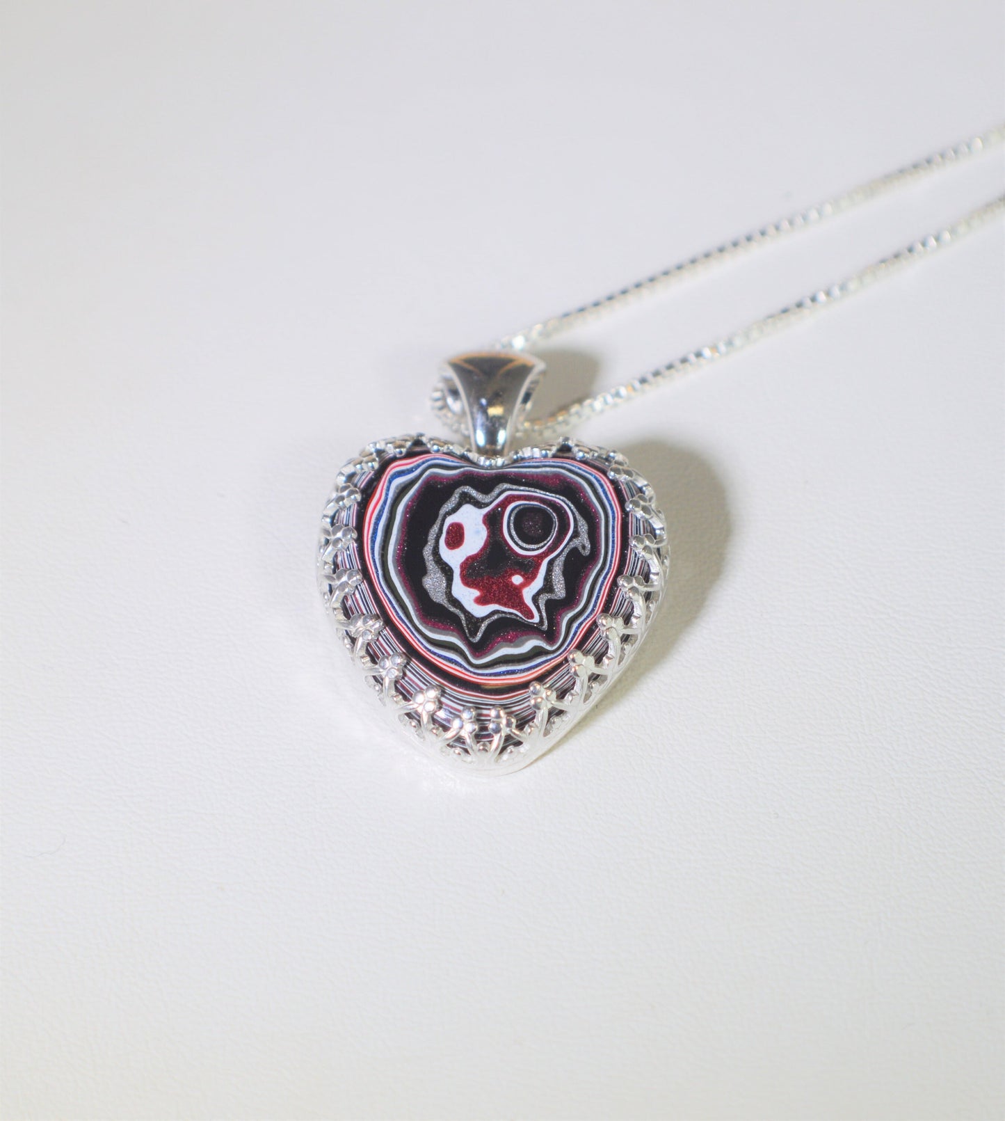 Fordite Necklace, Silver Solid 925, Fordite Pendant, Fordite Heart, Heart Necklace, Fordite, Fordite Jewelry, Detroit Agate Necklace