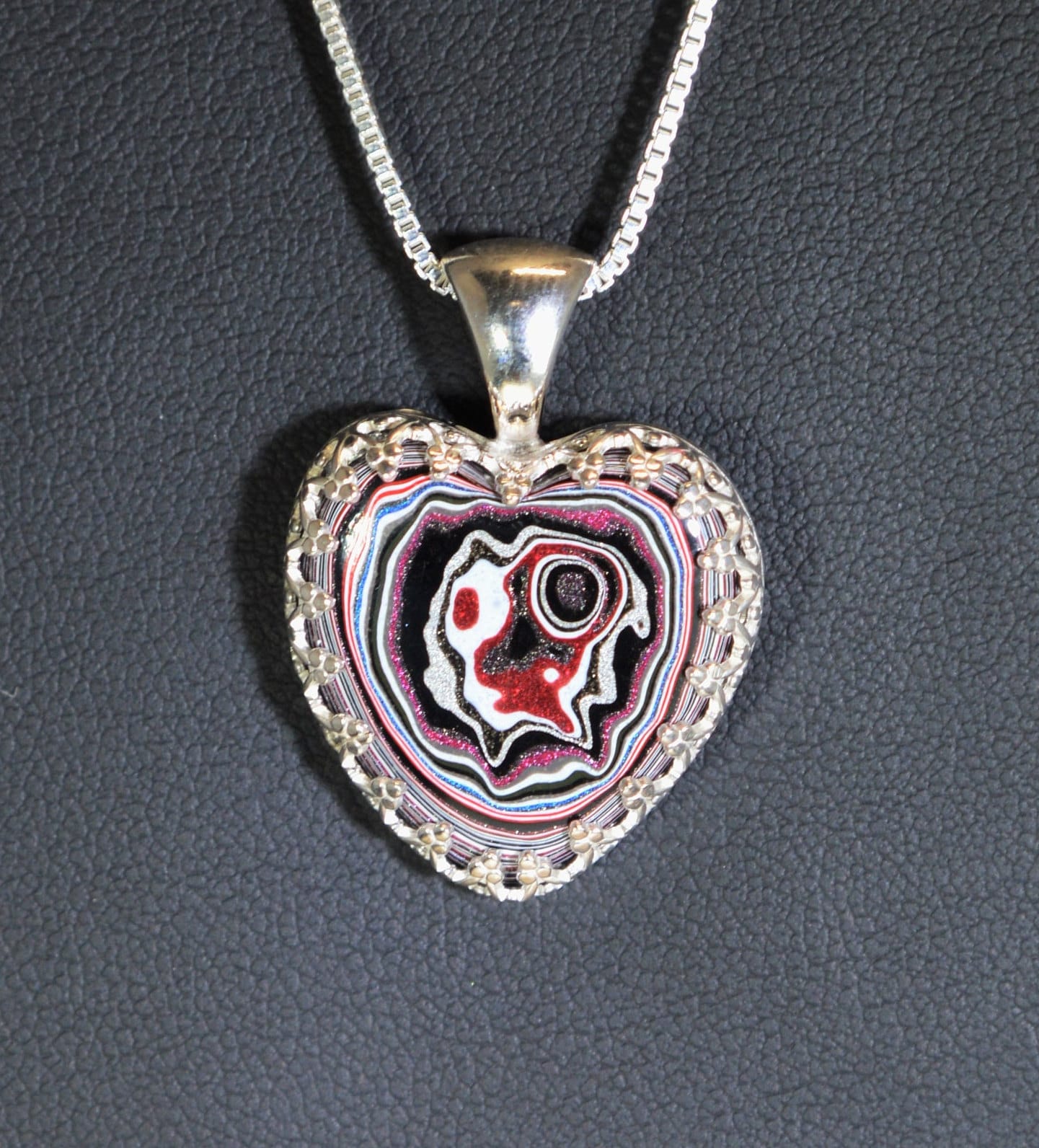 Fordite Necklace, Silver Solid 925, Fordite Pendant, Fordite Heart, Heart Necklace, Fordite, Fordite Jewelry, Detroit Agate Necklace