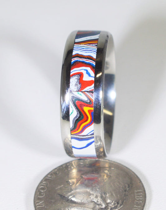 Fordite Ring, Size 11, Premium Colors and Patterns, Fordite Channel Ring, Fordite, Fordite Jewelry, American Made, Artisan Handcrafted