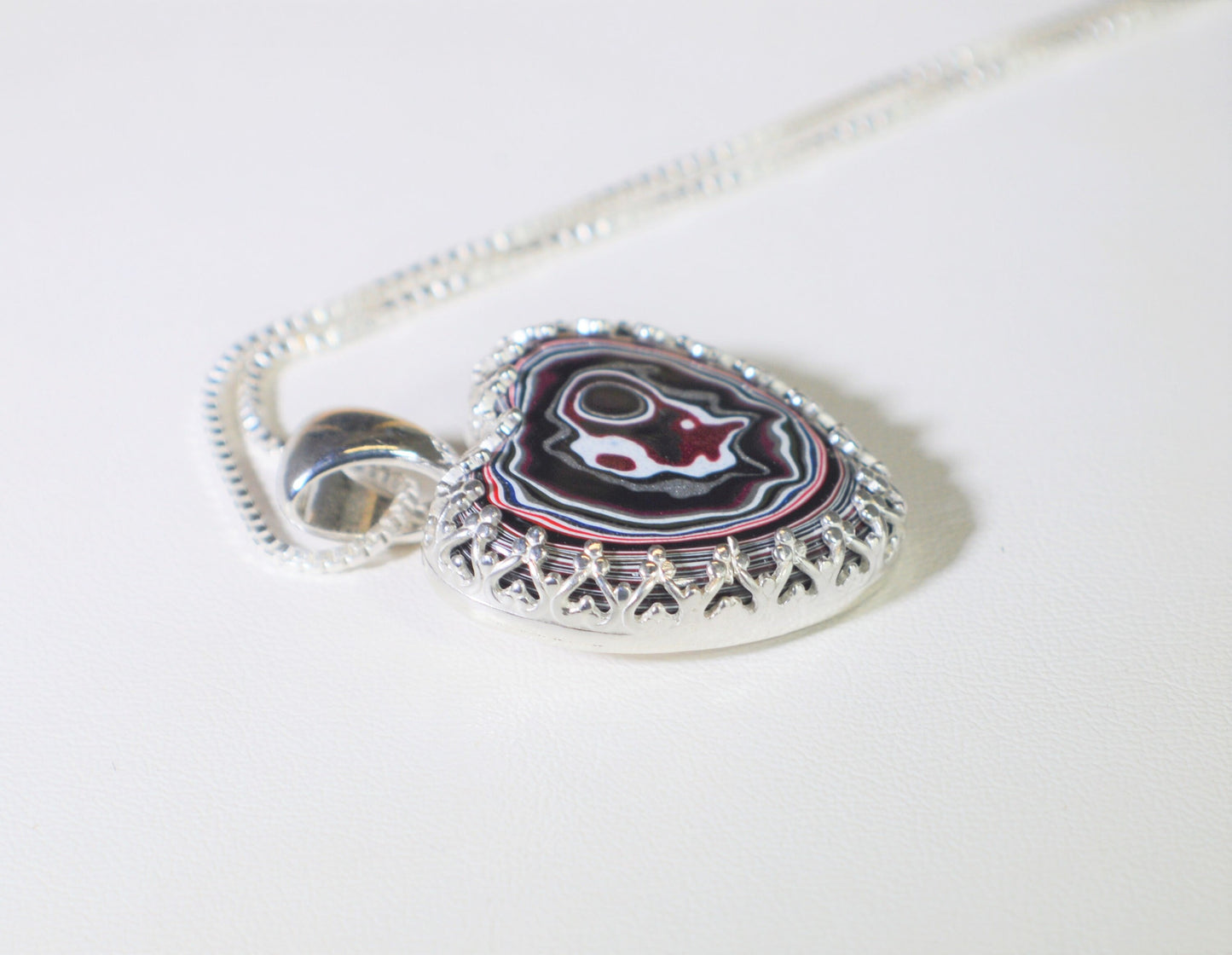 Fordite Necklace, Silver Solid 925, Fordite Pendant, Fordite Heart, Heart Necklace, Fordite, Fordite Jewelry, Detroit Agate Necklace